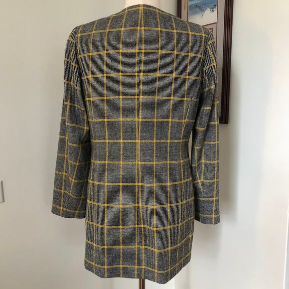 Kasper Yellow Windowpane Plaid Open Front Blazer Jacket 6 Medium Longline Career - Picture 5 of 12
